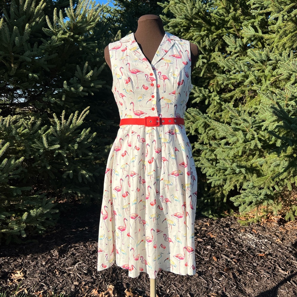 ADORABLE ModCloth Flamingo Midi Dress with Pockets